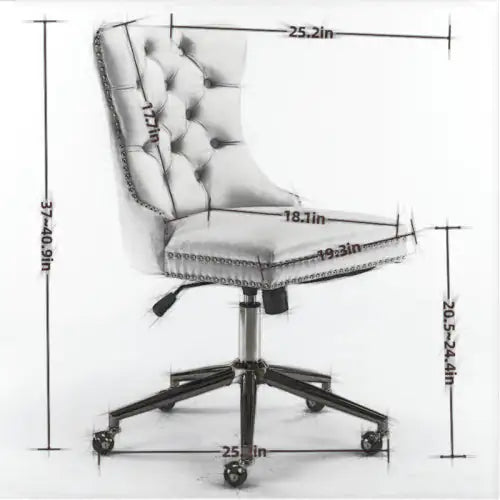 Ergonomic Support Solutions Velvet Fabric Tufted Button Home Office Chair, Adjustable Office Chair Swivel Office Chair
