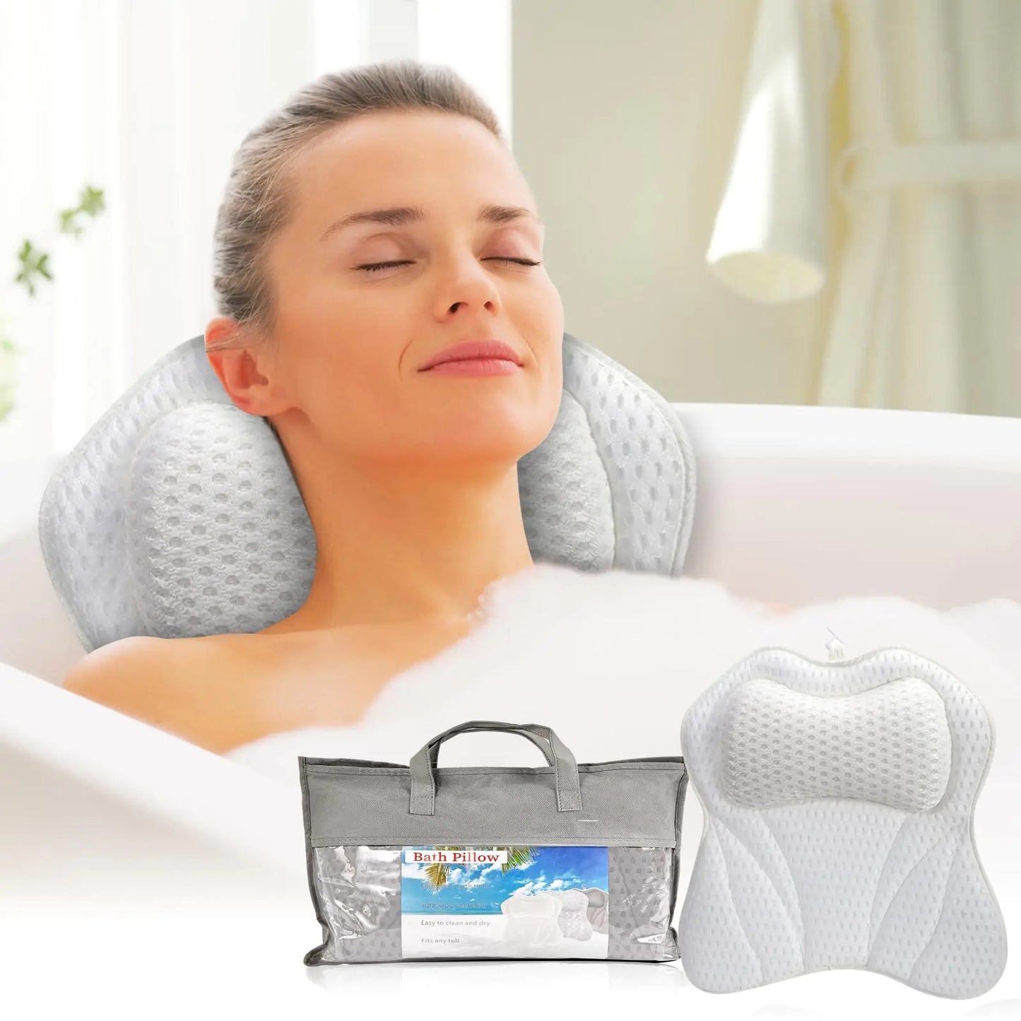 Ergonomic Support Solutions Luxury Bath Pillow for Head Neck Shoulder and Back Support