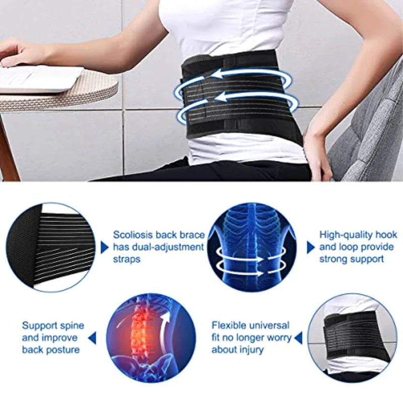 Ergonomic Support Solutions Lower Back Support Brace Lumbar Waist Belt Double Pull Breathable Belt Men Women