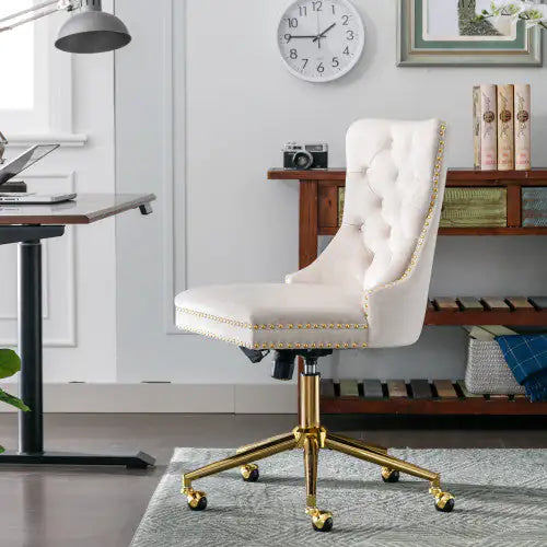Ergonomic Support Solutions Velvet Fabric Tufted Button Home Office Chair, Adjustable Office Chair Swivel Office Chair