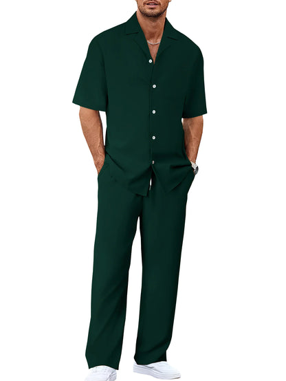 Ergonomic Support Solutions Men's Summer Leisure Suit Set – Short-Sleeved Shirt & Trousers, Loose Fit