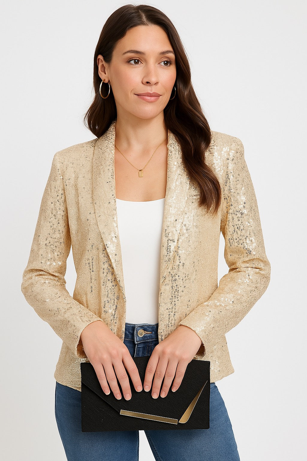 Champagne Sparkle Sequin Blazer™ – Women’s Open Front