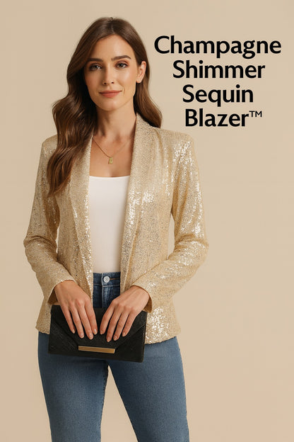 Champagne Sparkle Sequin Blazer™ – Women’s Open Front
