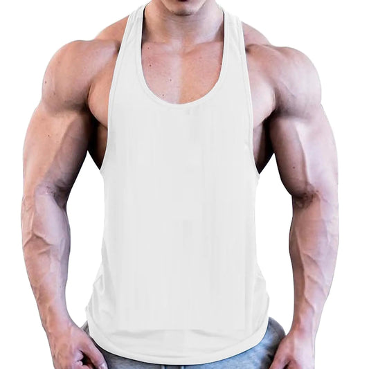Ergonomic Support Solutions Men’s Stringer Tank Tops Y-Back Bodybuilding Muscle Cut T-Shirts Gym Fitness Tee Shirts(White-M)