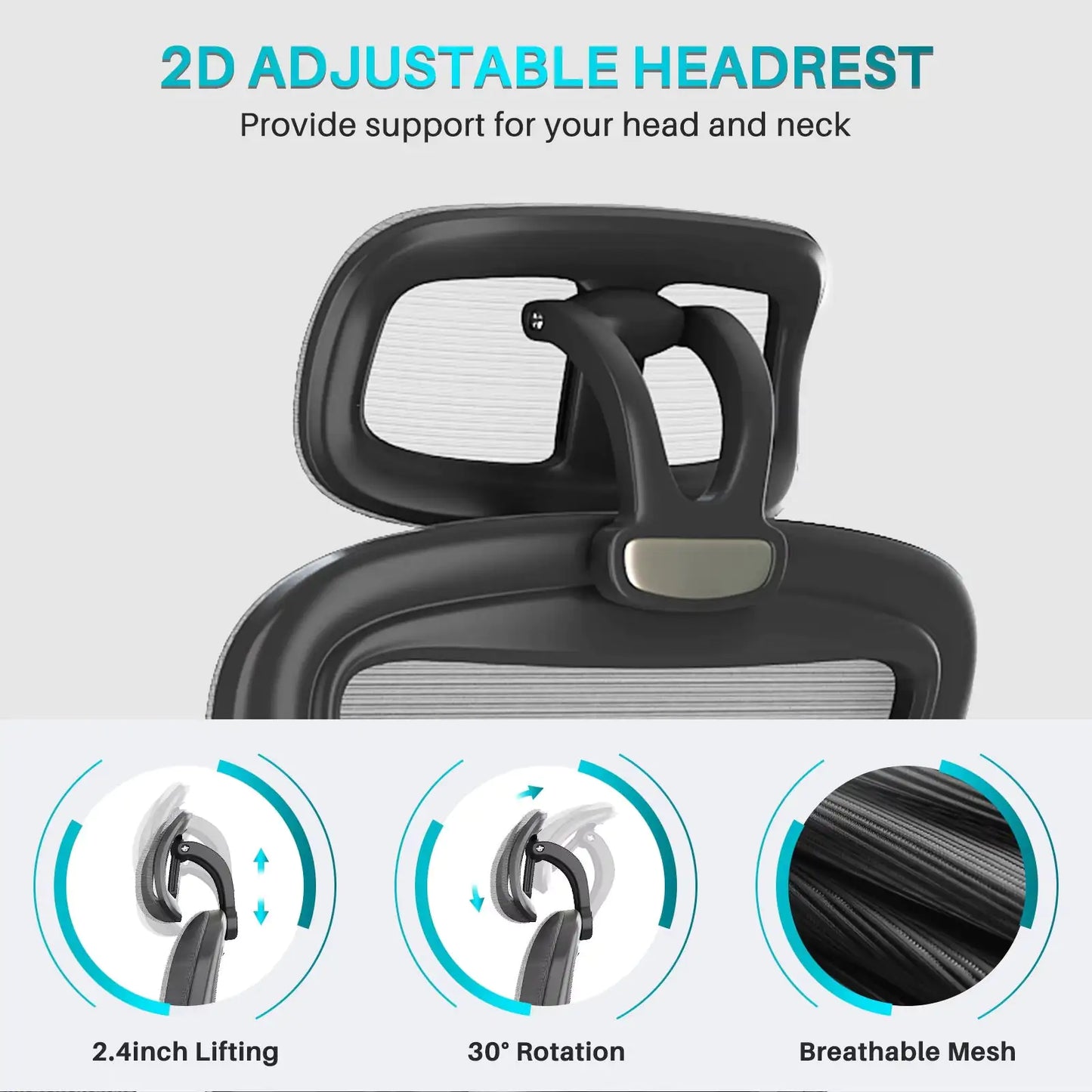 Ergonomic Support Solutions - Black Swivel Office Chair High Back Comfortable Mesh Seat Headrest Adjustable Lumbar Support Wheels Executive Chair