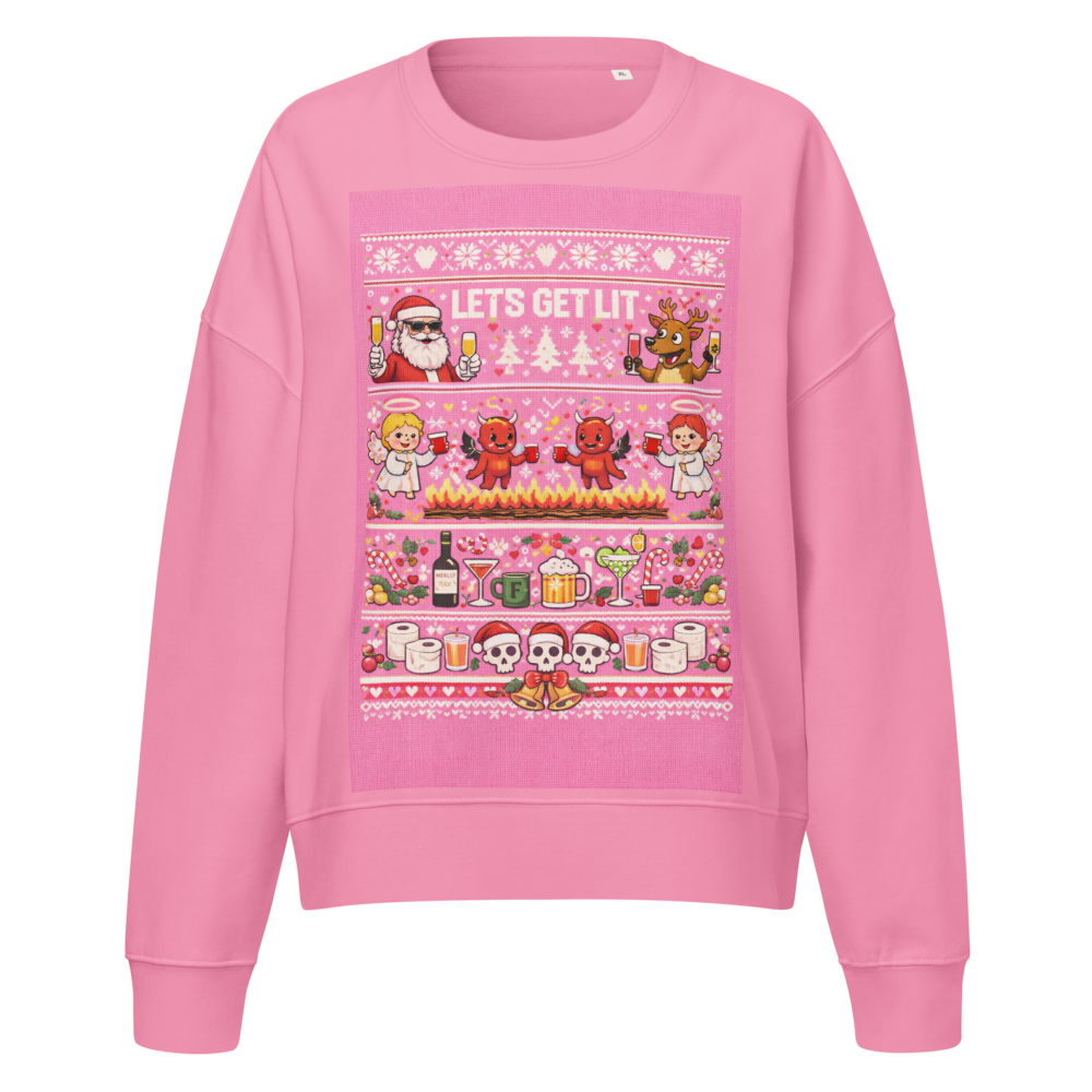 ErgoCozy™ “Let’s Get Lit” Holiday Crewneck Sweatshirt – Relaxed Ergonomic Fit