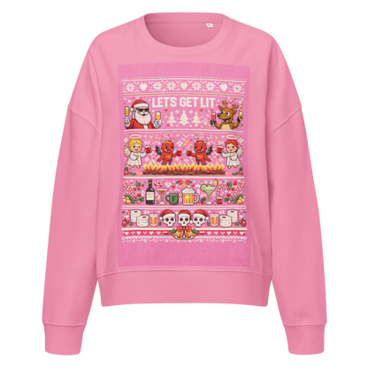 ErgoCozy™ “Let’s Get Lit” Holiday Crewneck Sweatshirt – Relaxed Ergonomic Fit