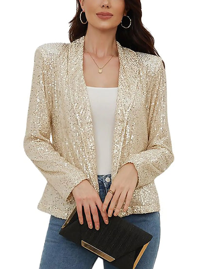 Champagne Sparkle Sequin Blazer™ – Women’s Open Front