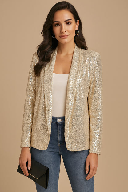 Champagne Sparkle Sequin Blazer™ – Women’s Open Front