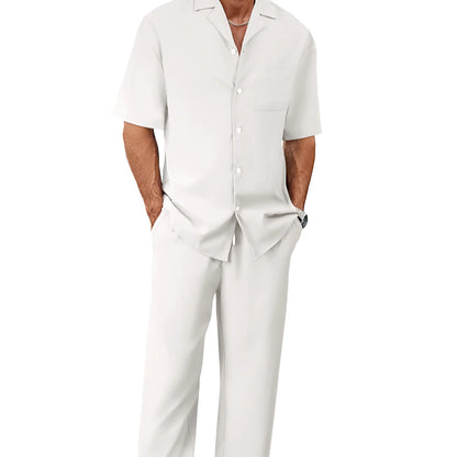 Ergonomic Support Solutions Men's Summer Leisure Suit Set – Short-Sleeved Shirt & Trousers, Loose Fit