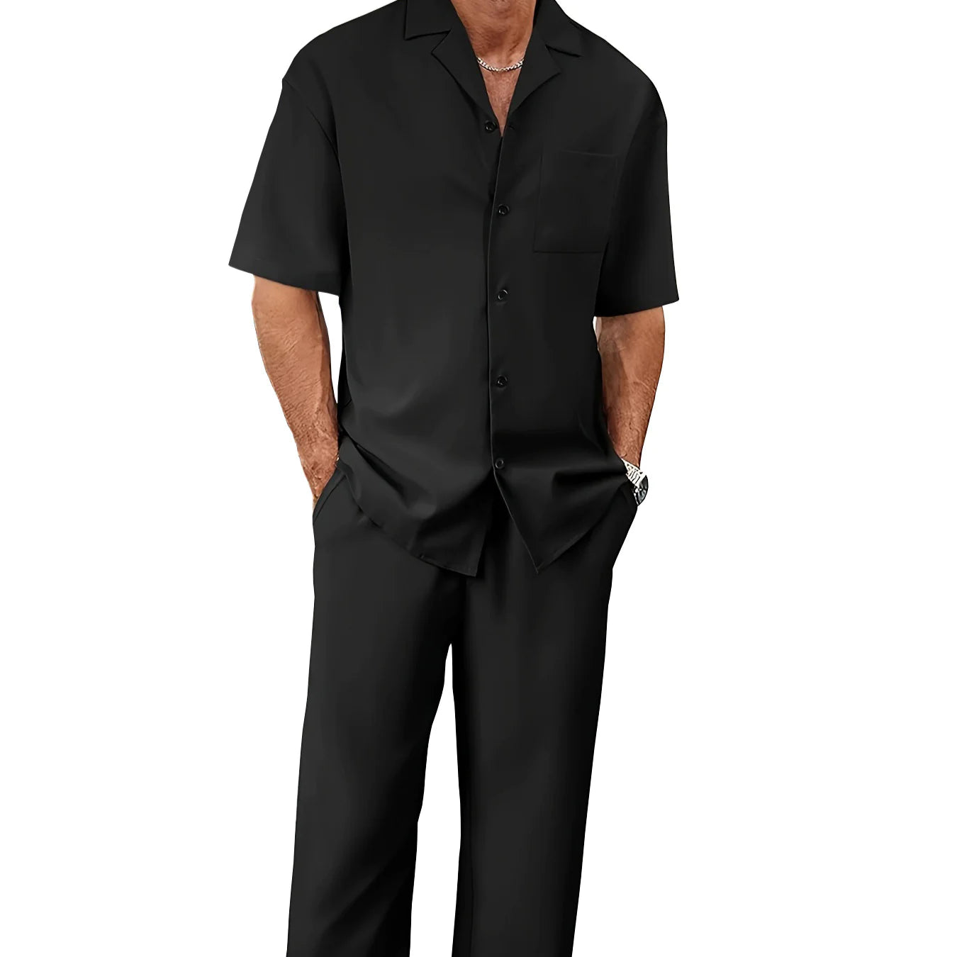 Ergonomic Support Solutions Men's Summer Leisure Suit Set – Short-Sleeved Shirt & Trousers, Loose Fit