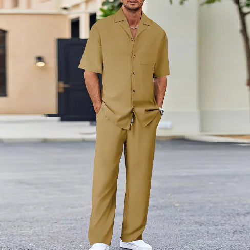 Ergonomic Support Solutions Men's Summer Leisure Suit Set – Short-Sleeved Shirt & Trousers, Loose Fit