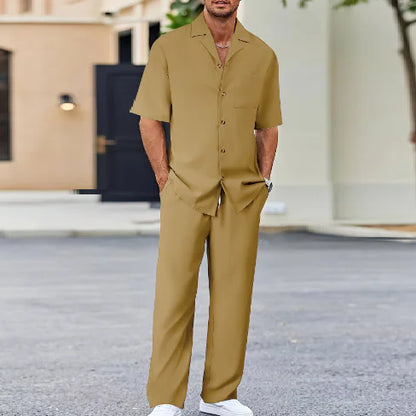 Ergonomic Support Solutions Men's Summer Leisure Suit Set – Short-Sleeved Shirt & Trousers, Loose Fit