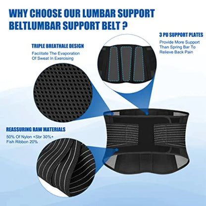 Ergonomic Support Solutions Lower Back Support Brace Lumbar Waist Belt Double Pull Breathable Belt Men Women