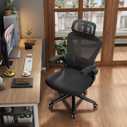 Ergonomic Support Solutions - Black Swivel Office Chair High Back Comfortable Mesh Seat Headrest Adjustable Lumbar Support Wheels Executive Chair