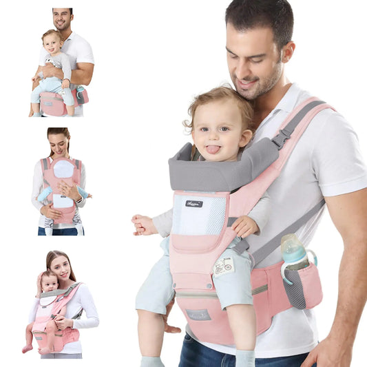Ergonomics Support Solutions Baby Carrier Newborn to Toddler Baby Wrap Carrier with Hip Seat Baby Kangaroo Carrier Toddler Infant Baby Holder Carrier for Men/Women Dad Mom (Pink)