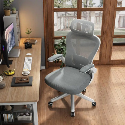 Ergonomic Support Solutions - Black Swivel Office Chair High Back Comfortable Mesh Seat Headrest Adjustable Lumbar Support Wheels Executive Chair