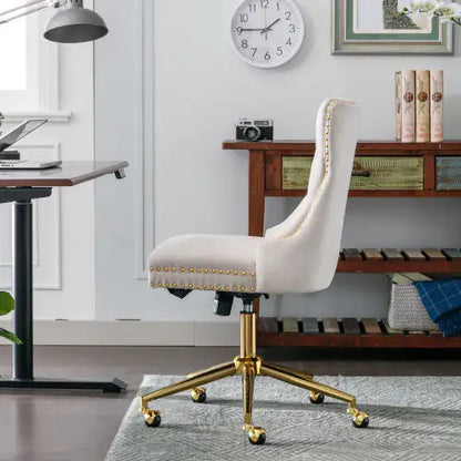 Ergonomic Support Solutions Velvet Fabric Tufted Button Home Office Chair, Adjustable Office Chair Swivel Office Chair