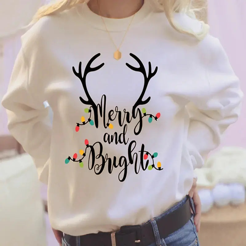 Merry & Bright Reindeer Crewneck Sweatshirt – Cozy Ergonomic Fit | Holiday Comfort Wear