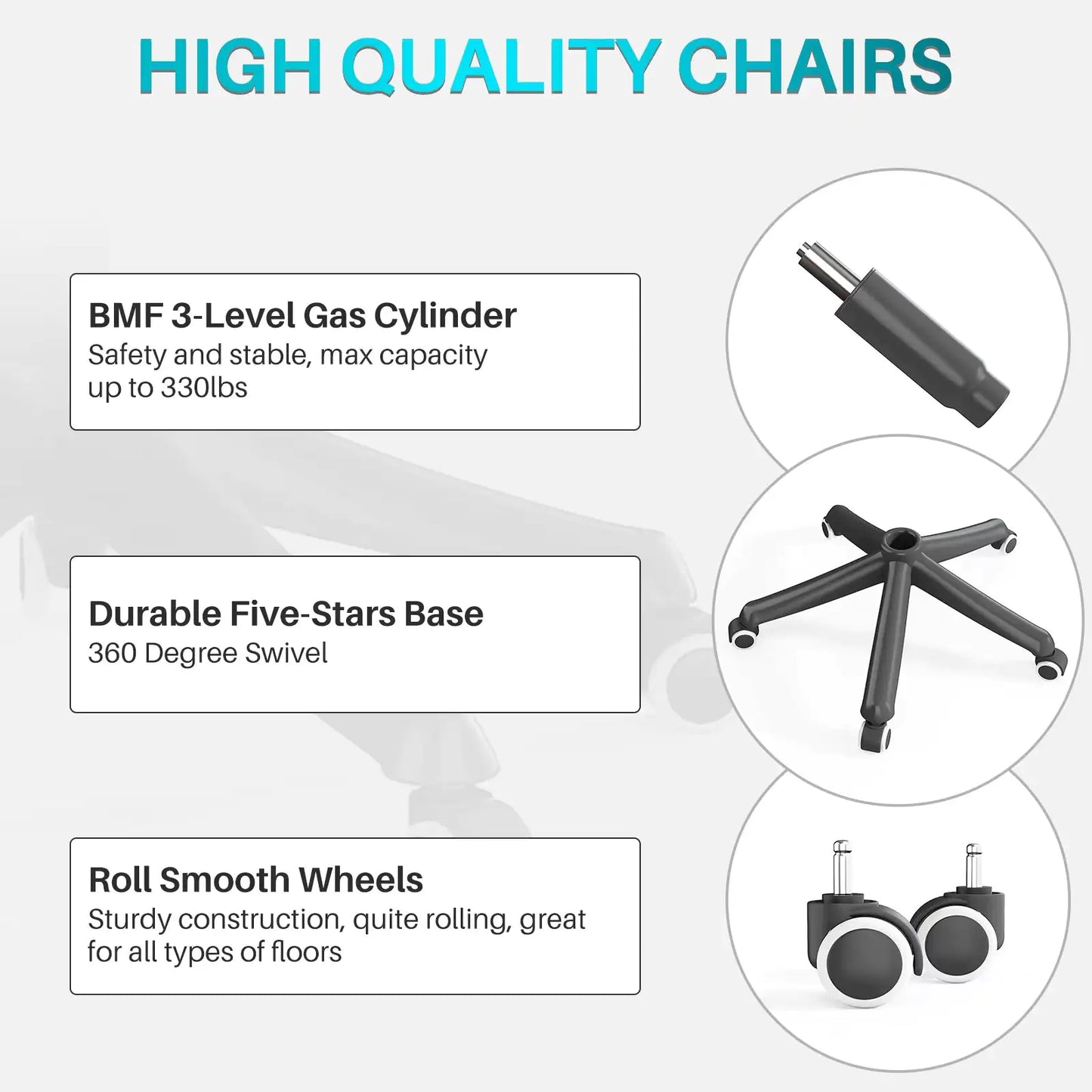 Ergonomic Support Solutions - Black Swivel Office Chair High Back Comfortable Mesh Seat Headrest Adjustable Lumbar Support Wheels Executive Chair