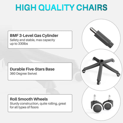 Ergonomic Support Solutions - Black Swivel Office Chair High Back Comfortable Mesh Seat Headrest Adjustable Lumbar Support Wheels Executive Chair