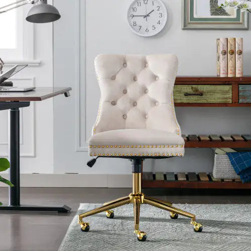 Ergonomic Support Solutions Velvet Fabric Tufted Button Home Office Chair, Adjustable Office Chair Swivel Office Chair