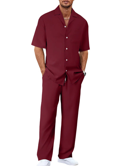 Ergonomic Support Solutions Men's Summer Leisure Suit Set – Short-Sleeved Shirt & Trousers, Loose Fit