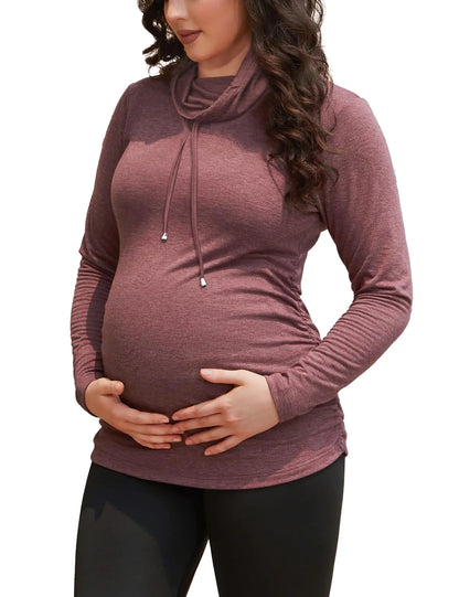 Ergonomic Support Solutions Maternity Long Sleeves Shirts Cute Maternity Tops Casual Clothes Drawstring SweatshirtsBurgundyS