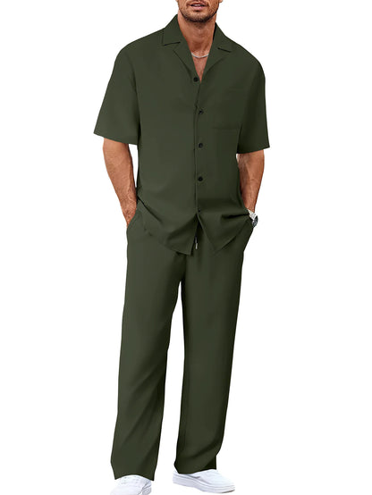 Ergonomic Support Solutions Men's Summer Leisure Suit Set – Short-Sleeved Shirt & Trousers, Loose Fit