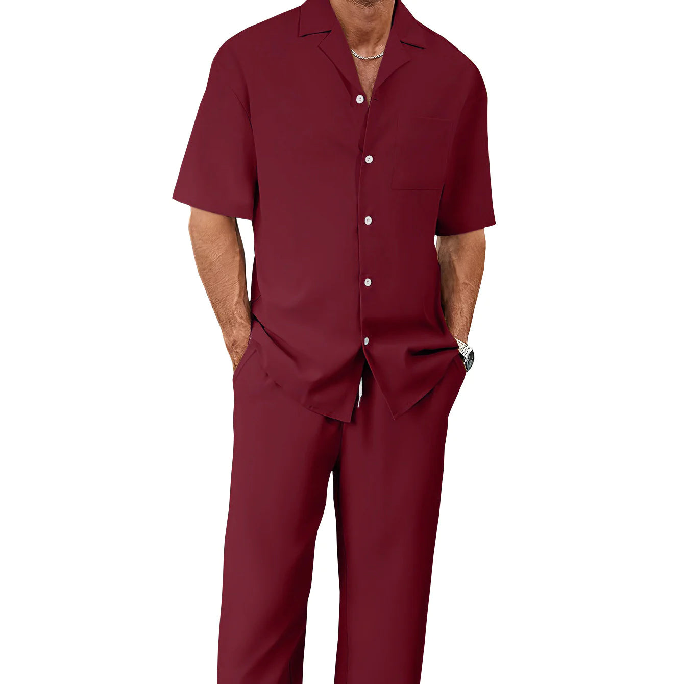 Ergonomic Support Solutions Men's Summer Leisure Suit Set – Short-Sleeved Shirt & Trousers, Loose Fit