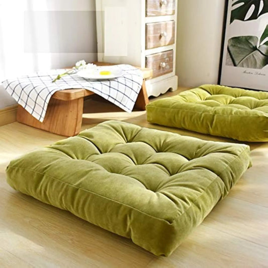 Ergonomic Support Solutions Square Meditation Pillow Large Floor Pillow Solid Thick Tufted Seat Cushion for Balcony Bedroom Tatami Living Room Green 22x22 Inch